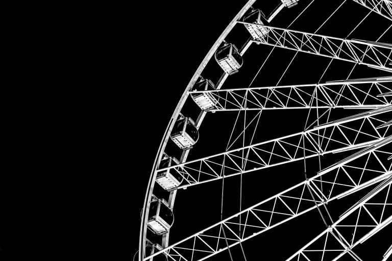 alt= black and white, ferris wheel