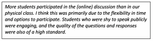 pull quote "more students participated in the online discussion than in our physical class."