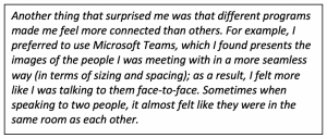 pull quote "Another thing that surprised me was different programs made me feel more connected."