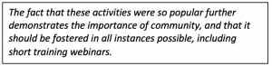 Pull quote "The fact that these activites were so popular further demonstrates the importance of community"